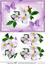 A5 Clematis Spray on Lace Oval Pyramage Topper