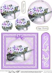 Flower Filled Wheelbarrow Quick Card with Circle Pyramage To