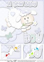 8x8 a New Baby Boy Lamb Felties Scalloped Corner