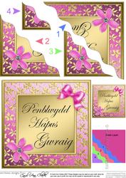 Floral Elegance Welsh Wife Happy Birthday Wavy Corner