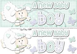 Large Dl a New Baby Boy Lamb Felties Side Stacker Topper