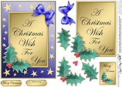 Elegant Christmas Greeting Quick Card with 3D Decoupage