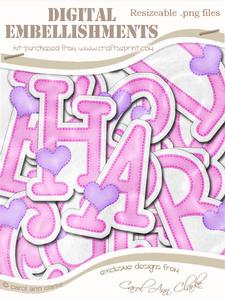 Heart Felties Uppercase Alpha Digital Embellishment