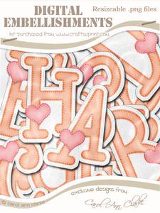Heart Felties Uppercase Alpha Digital Embellishment