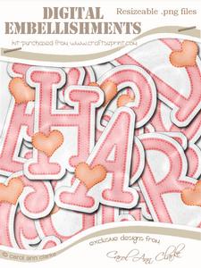 Heart Felties Uppercase Alpha Digital Embellishment