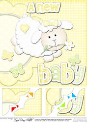 8x8 a New Baby Lamb Felties Scalloped Corner