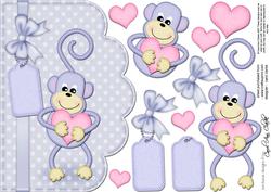 A5 Chunky Monkey Felties Scalloped Edge N 3D Decoupage