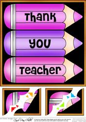 8 x 8 Thank You Teacher Pencils Scalloped Corner Topper