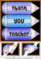 8 x 8 Thank You Teacher Pencils Scalloped Corner Topper