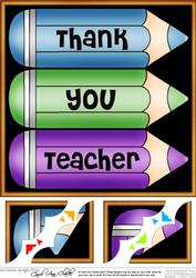 8 x 8 Thank You Teacher Pencils Scalloped Corner Topper