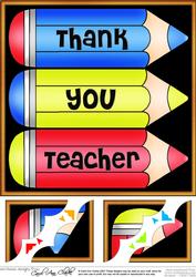 8 x 8 Thank You Teacher Pencils Scalloped Corner Topper