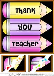 8 x 8 Thank You Teacher Pencils Scalloped Corner Topper