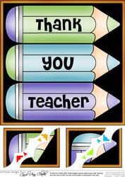 8 x 8 Thank You Teacher Pencils Scalloped Corner Topper