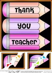 8 x 8 Thank You Teacher Pencils Scalloped Corner Topper