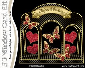 3D Hearts N Butterflies Window Card Kit Decoupage N Envelope