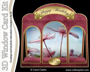 3D Watercolour Clematis Window Card Kit Decoupage N Envelope