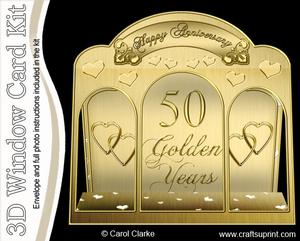 3D Golden Wedding Window Card Kit Decoupage N Envelope