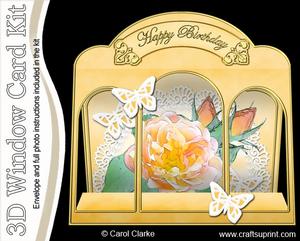 3D Rose and Lace Window Card Kit Decoupage N Envelope