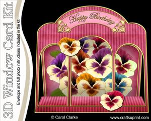 3D Pansies Window Card Kit Decoupage N Envelope