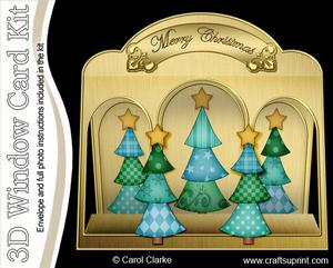 3D Funky Xmas Trees Window Card Kit Decoupage N Envelope