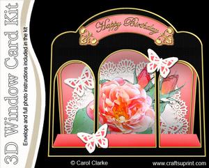 3D Rose and Lace Window Card Kit Decoupage N Envelope