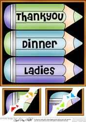 8 x 8 Thank You Dinner Ladies Pencils Scalloped Corner Toppe