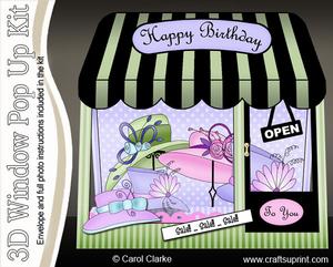 3D Hats Window Pop Up Card Decoupage N Envelope