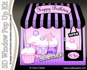 3D Cupcakes Window Pop Up Card Decoupage N Envelope