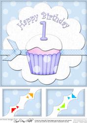 8 x 8 1st Birthday Cupcake Felties Scalloped Corner Topper