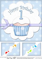 8 x 8 1st Birthday Cupcake Felties Scalloped Corner Topper