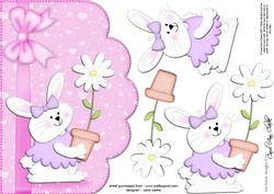 A5 Little Bunny Girl Felties Scalloped Edge N 3D Decoupage