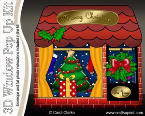 3D Oh Christmas Tree Window Pop Up Card Decoupage N Envelope