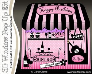 3D Le Tres Chic Wine Bar Window Pop Up Card Decoupage N Enve