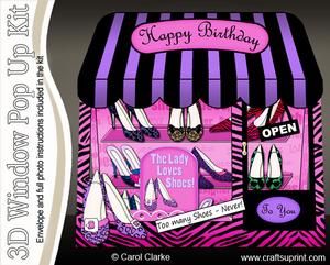 3D Designer Shoes Window Pop Up Card Decoupage N Envelope