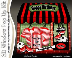 3D Football Crazy Window Pop Up Card Decoupage N Envelope