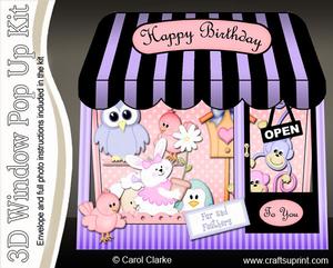 3D Fur N Feathers Window Pop Up Card Decoupage N Envelope
