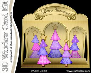 3D Funky Xmas Trees Window Card Kit Decoupage N Envelope