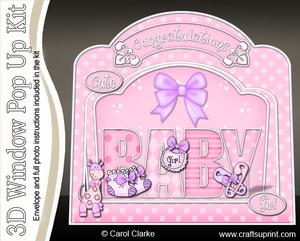 3D Baby Girl Single Window Pop Up Card N Envelope