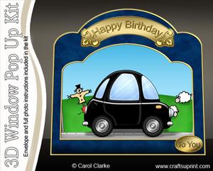 3D Funky Car Single Window Pop Up Card N Envelope