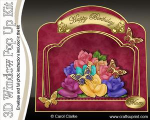 3D Roses N Butterflies Single Window Pop Up Card N Envelope