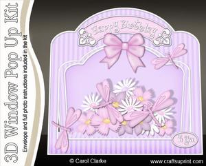 3D Flowers N Dragonflies Single Window Pop Up Card N Envelop