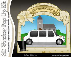3D Wedding Limo Single Window Pop Up Card N Envelope