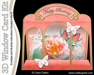 3D Rose and Lace Window Card Kit Decoupage N Envelope