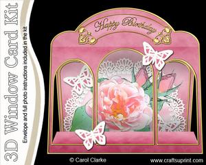 3D Rose and Lace Window Card Kit Decoupage N Envelope