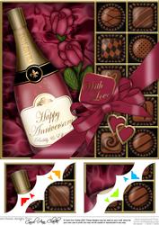 8 x 8 Anniversary Champers, Chocs N Roses Scalloped Topper
