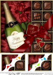 8 x 8 Anniversary Champers, Chocs N Roses Scalloped Topper