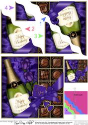 Birthday Champers Chocs N Roses Wavy Corner Topper