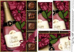 A5 Birthday Champers Chocs N Roses Pyramage Topper