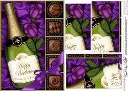 A5 Birthday Champers Chocs N Roses Pyramage Topper