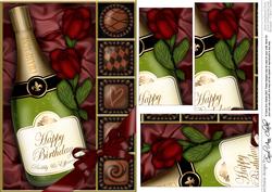 A5 Birthday Champers Chocs N Roses Pyramage Topper